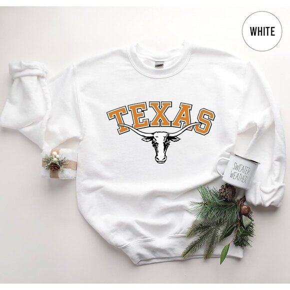 Texas Longhorns Sweatshirt White University of Texas UT Crewneck shirt 190 - Picture 1 of 2